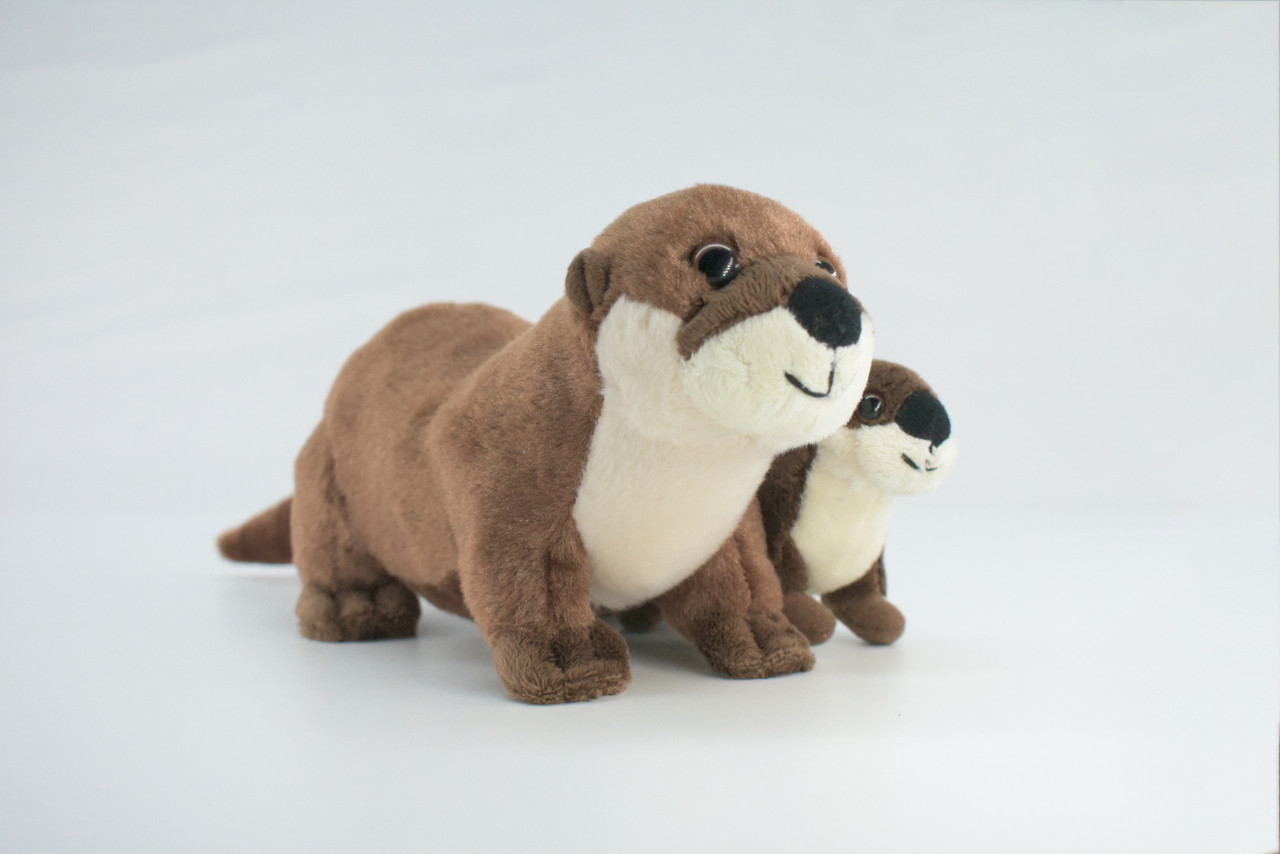 River Otter with Baby, Very Cute Plush Animal, Soft, Stuffed Toy, Educational, Realistic, Beautiful Design, Figure, Lifelike, Replica, Gift,     11"   RI66 B661