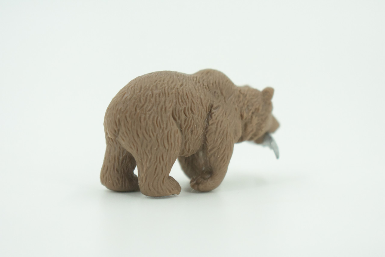 Grizzly Bear, Brown Bear with Fish, Hard Rubber, Hand Painted, Realistic, Very Nice Figure, Model, Replica, Toy, Kids, Educational, Gift,    2"   F3539 B138