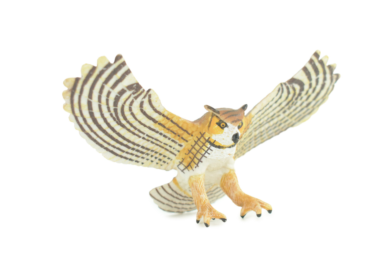 Great Horned Owl, Eagle Owl, Museum Quality, Educational, Hand Painted, Rubber Bird, Toys, Kids, Gift, 5 Inches. CH731 BB184