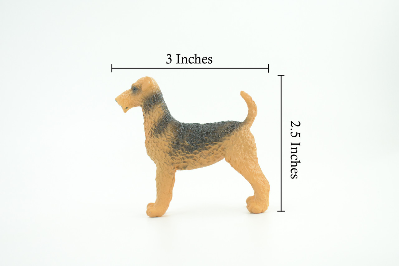 Airedale Dog, Rubber Canine, Hand Painted, Educational, Realistic, K9, Figure, Model, Replica, Toys, Kids, Gift, 3 Inches. CH733 BB184 