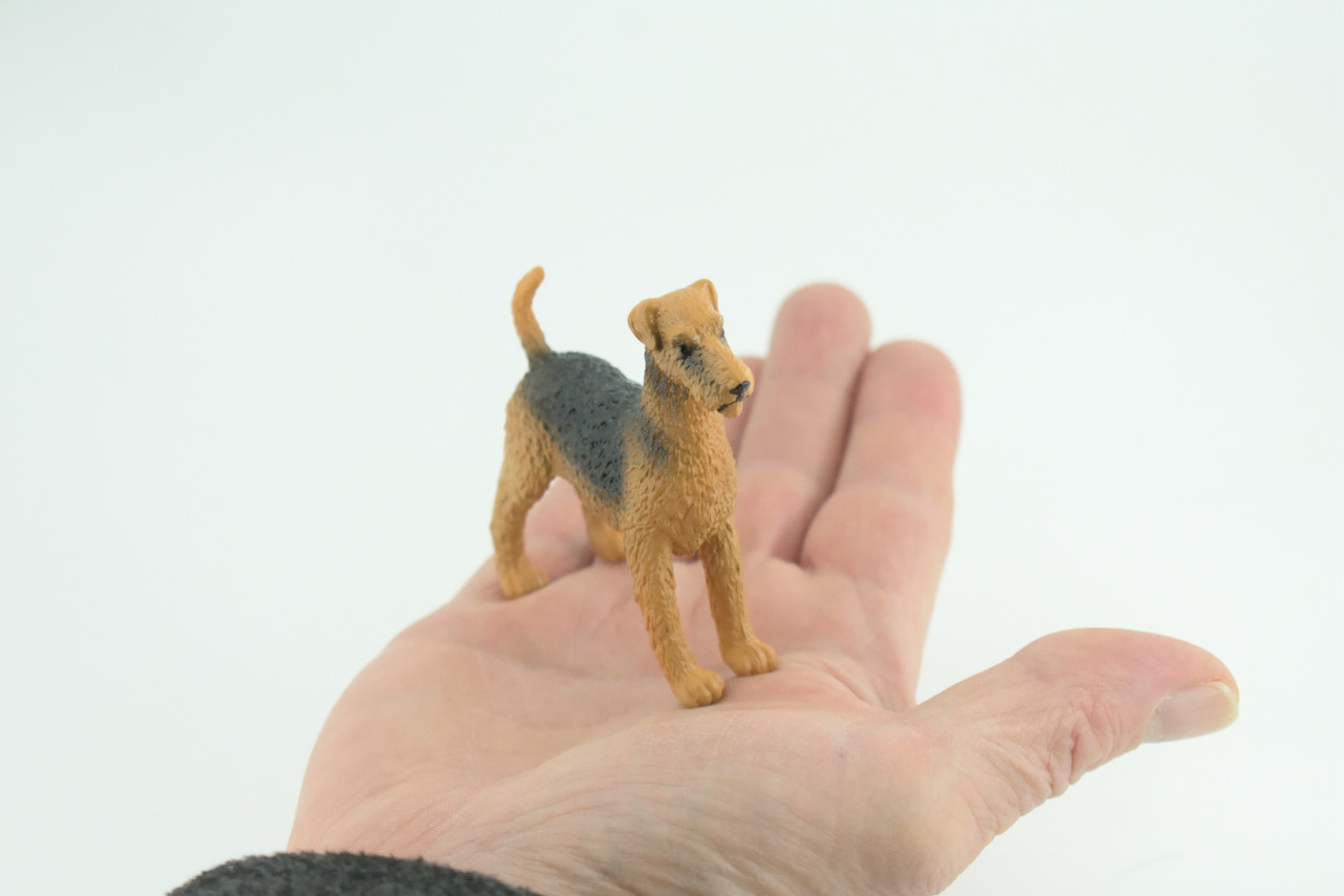 Airedale Dog, Rubber Canine, Hand Painted, Educational, Realistic, K9, Figure, Model, Replica, Toys, Kids, Gift, 3 Inches. CH733 BB184 