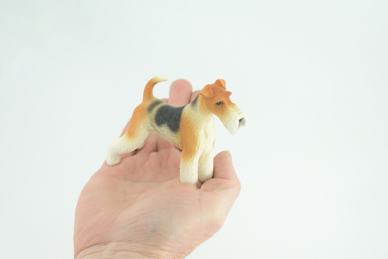 Fox Terrier Dog, Museum Quality, Hand Painted, Educational, Rubber Canine, Realistic, K9, Figure, Toys, Kids, Gift, 4 1/2 Inches. CH764 BB191