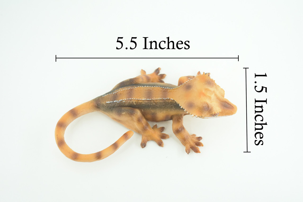 Crested Gecko, Eyelash Gecko, Museum Quality, Educational, Hand Painted, Rubber Lizard, Realistic Reptile, Diorama, Toy, Kids, Gift, 5 1/2 Inches. CH792 BB186