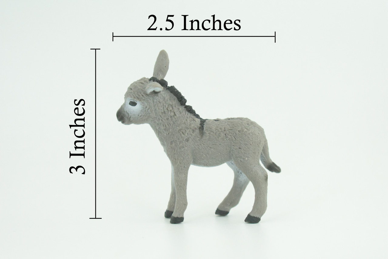 Donkey Baby, Hand Painted, Museum Quality, Educational, Rubber Animal, Donkey foal, Very Realistic, Diorama, Toy, Kids, Gift, 3 Inches. CH820 BB189