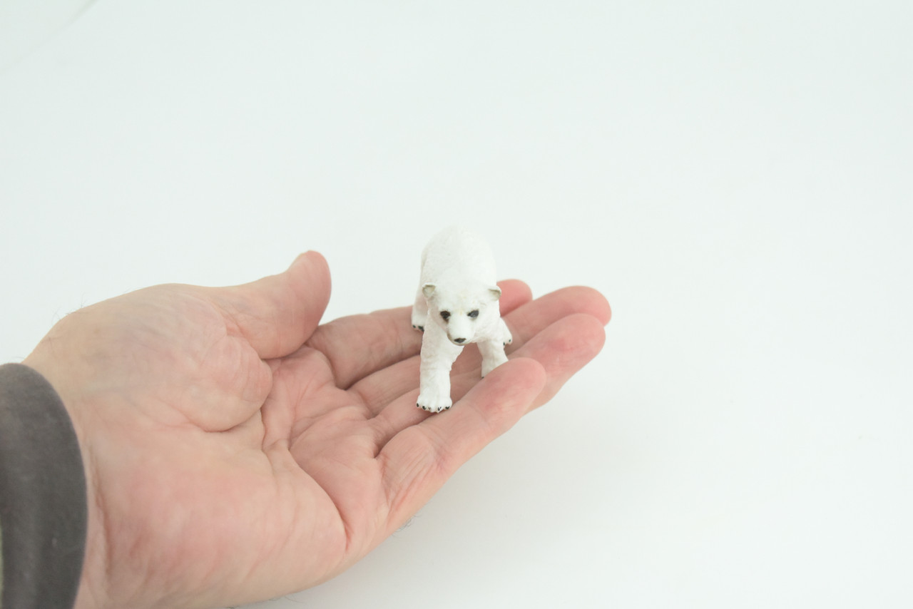 Polar Bear Cub, Baby, Walking, Museum Quality, Educational, Hand Painted, Rubber Animal, Realistic, Diorama, Toy, Kids, Gift, 3 Inches. CH827 BB194