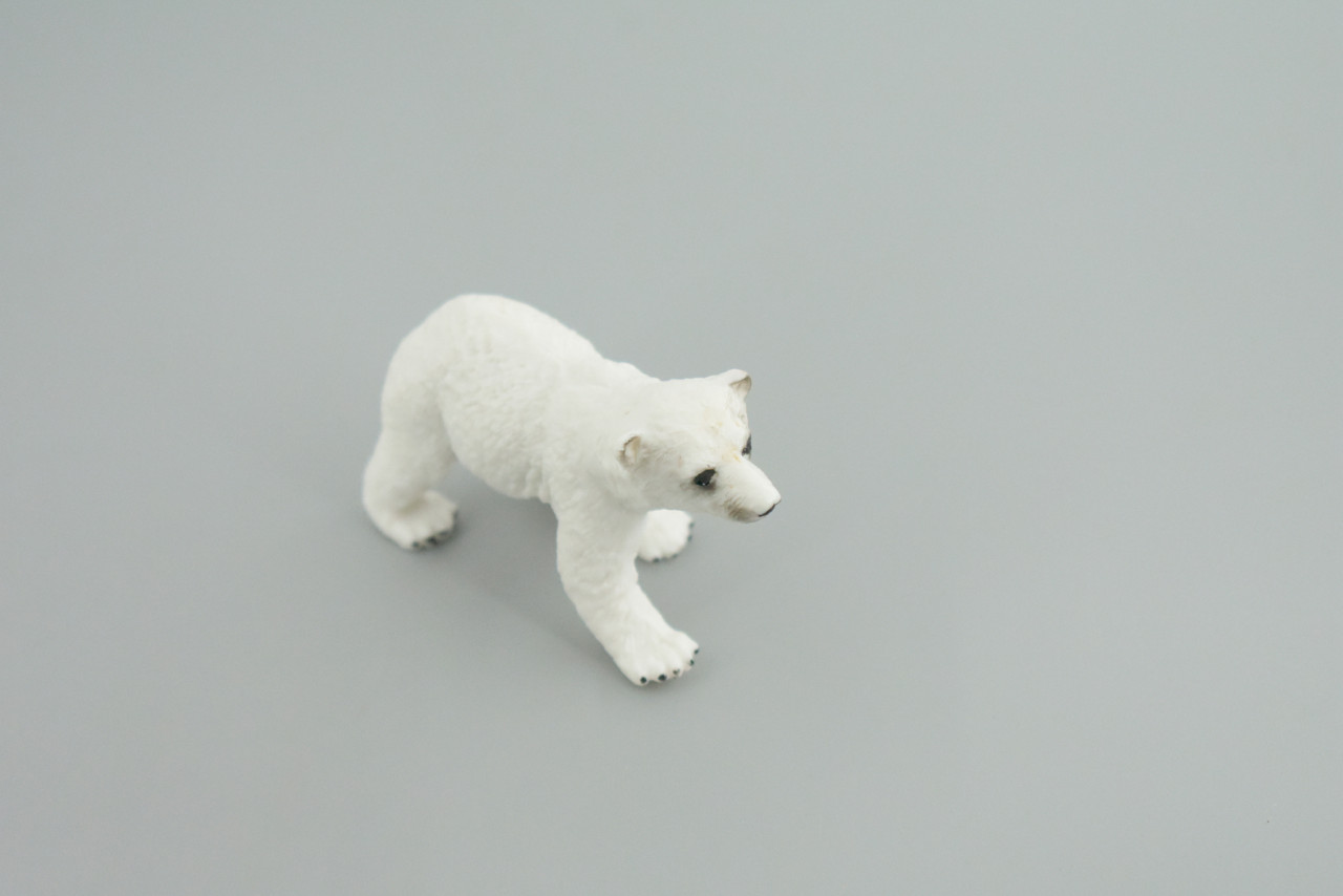 Polar Bear Cub, Baby, Walking, Museum Quality, Educational, Hand Painted, Rubber Animal, Realistic, Diorama, Toy, Kids, Gift,   3  Inches.  CH827 BB194
