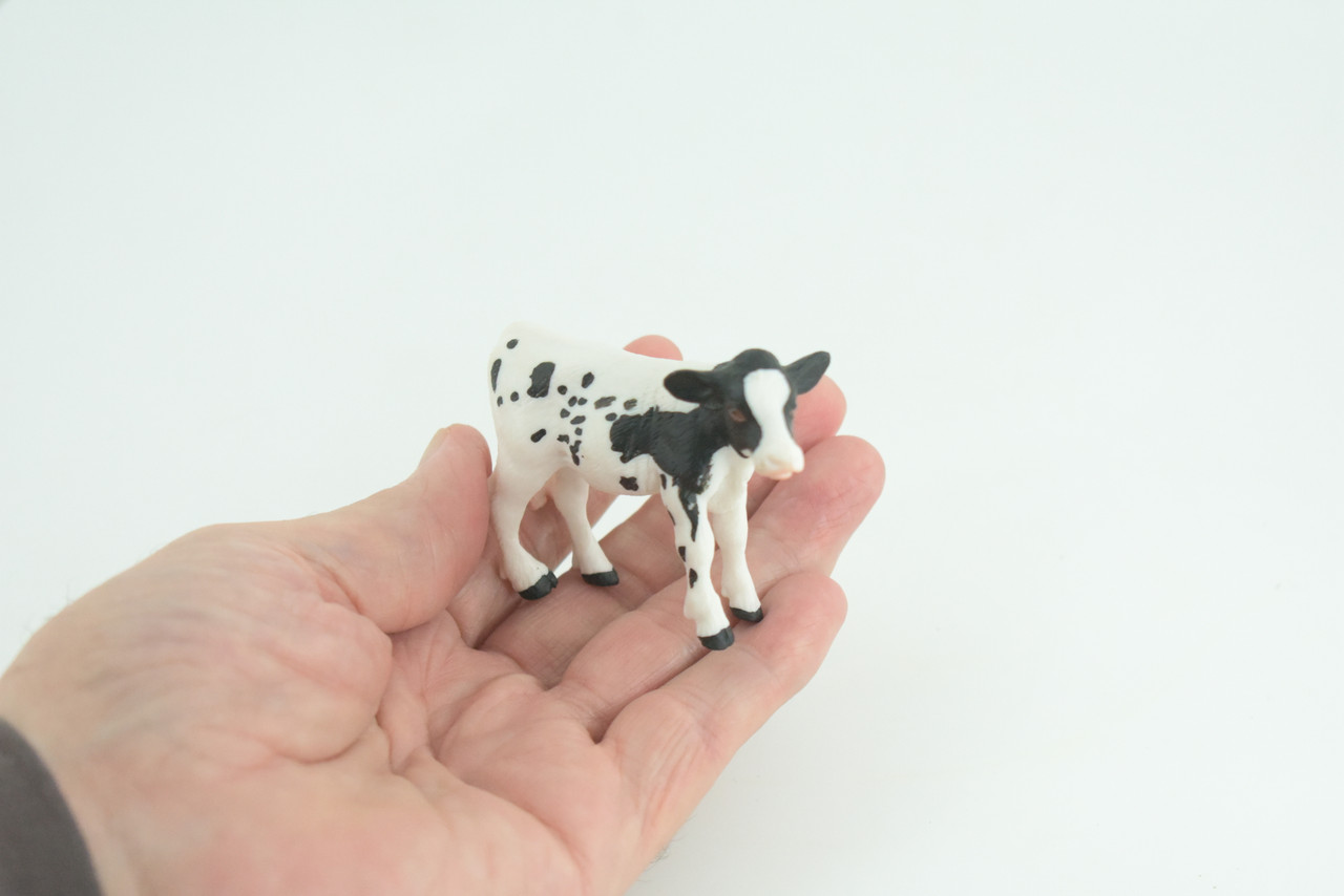 Holstein Dairy Cow Calf, Baby, Educational, Hand Painted, Museum Quality, Realistic, Rubber Animal, Realistic, Diorama, Toy, Kids, Gift, 3 Inches. CH830 BB194