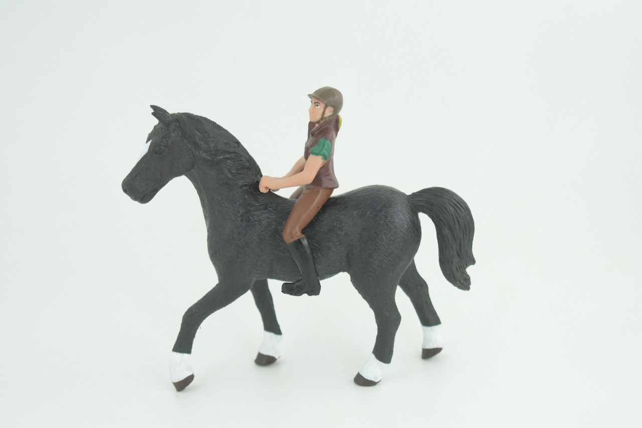 Horse with  Rider, Equestrian, Hand Painted, Museum Quality, Realistic, Rubber, Realistic, Diorama, Toy, Kids, Gift,  5 Inches.  CH841 BB196