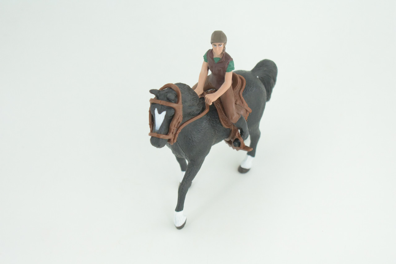 Horse with  Rider, Equestrian, Hand Painted, Museum Quality, Realistic, Rubber, Realistic, Diorama, Toy, Kids, Gift,  5 Inches.  CH841 BB196
