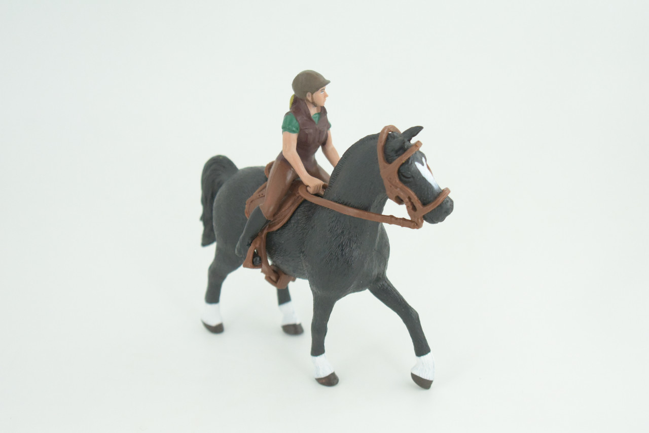 Horse with  Rider, Equestrian, Hand Painted, Museum Quality, Realistic, Rubber, Realistic, Diorama, Toy, Kids, Gift,  5 Inches.  CH841 BB196
