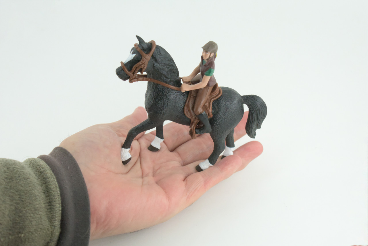 Horse with Male Rider, Educational, Hand Painted, Museum Quality, Realistic, Rubber, Realistic, Diorama, Toy, Kids, Gift, 5 Inches. CH841 BB196