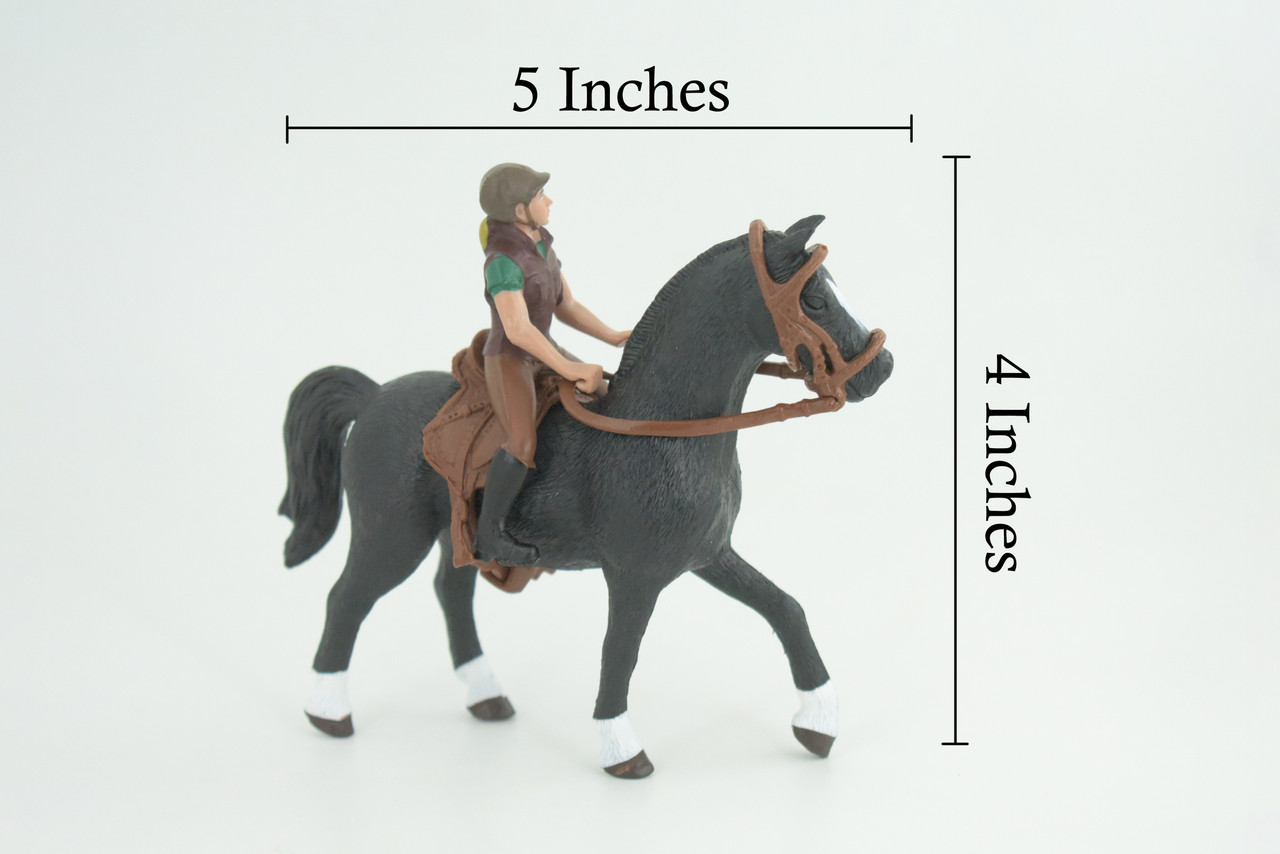 Horse with Male Rider, Educational, Hand Painted, Museum Quality, Realistic, Rubber, Realistic, Diorama, Toy, Kids, Gift, 5 Inches. CH841 BB196