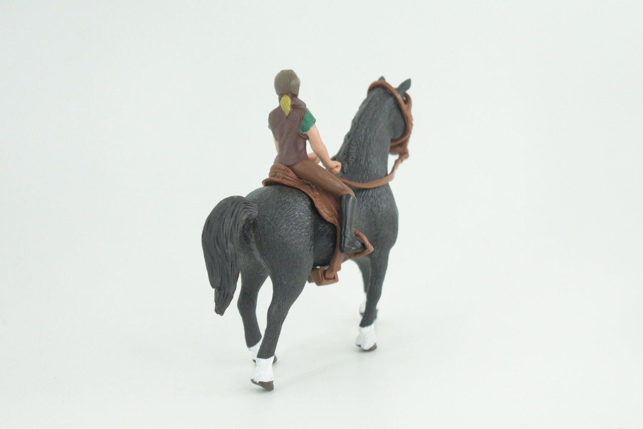 Horse with  Rider, Equestrian, Hand Painted, Museum Quality, Realistic, Rubber, Realistic, Diorama, Toy, Kids, Gift,  5 Inches.  CH841 BB196