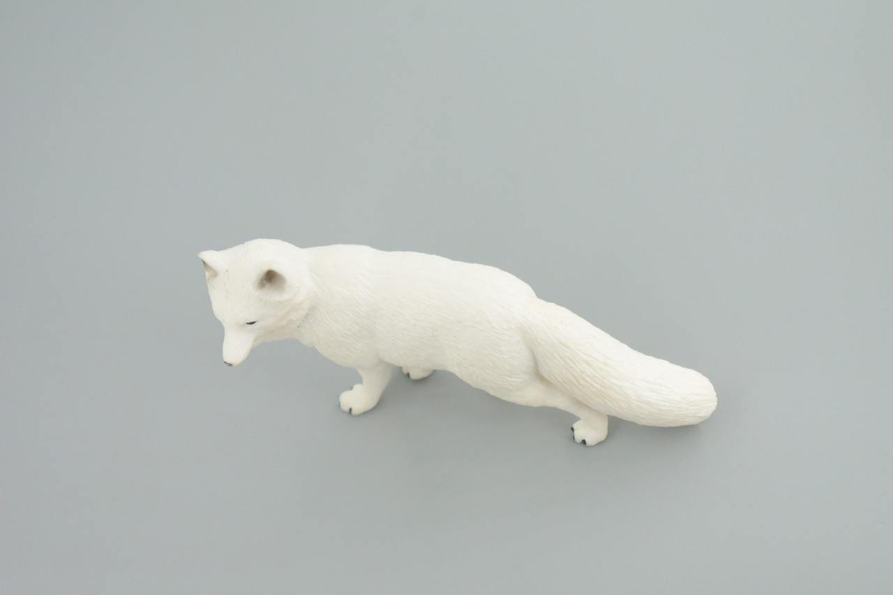 Arctic White Fox, Snow Fox, Hand Painted, Museum Quality, Educational, Rubber Animal, Very Realistic Fox, Diorama, Toy, Kids, Gift,   5 Inches.  CH855 BB198  