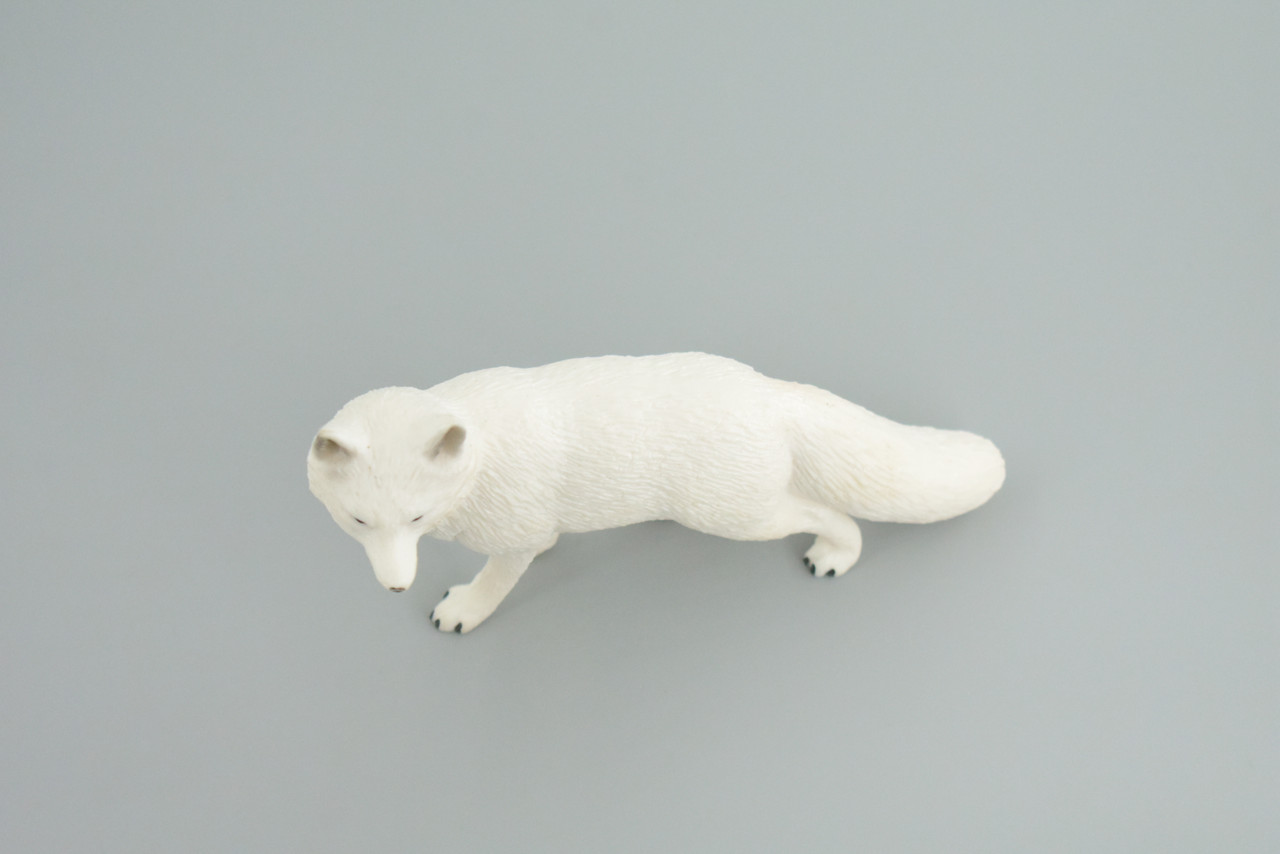 Arctic White Fox, Snow Fox, Hand Painted, Museum Quality, Educational, Rubber Animal, Very Realistic Fox, Diorama, Toy, Kids, Gift,   5 Inches.  CH855 BB198  