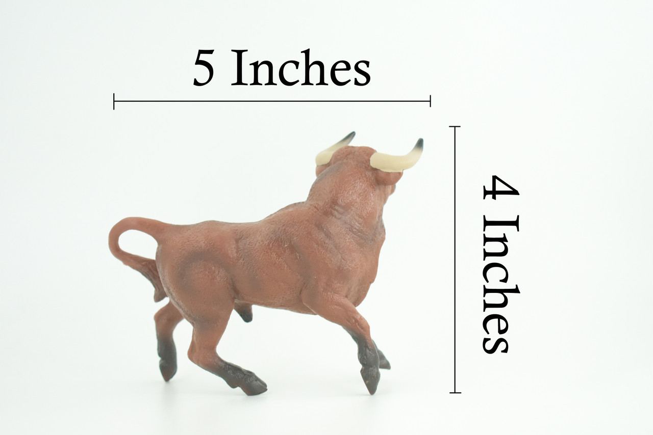 Bull, Spanish Bullfighting Bull, Hand Painted, Museum Quality, Solid Rubber Animal, Educational, Realistic, Figure, Toy, Kids, Replica, Gift, 5 Inches. CH887 BB201
