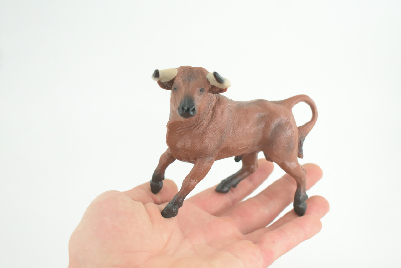 Bull, Spanish Bullfighting Bull, Hand Painted, Museum Quality, Solid Rubber Animal, Educational, Realistic, Figure, Toy, Kids, Replica, Gift, 5 Inches. CH887 BB201