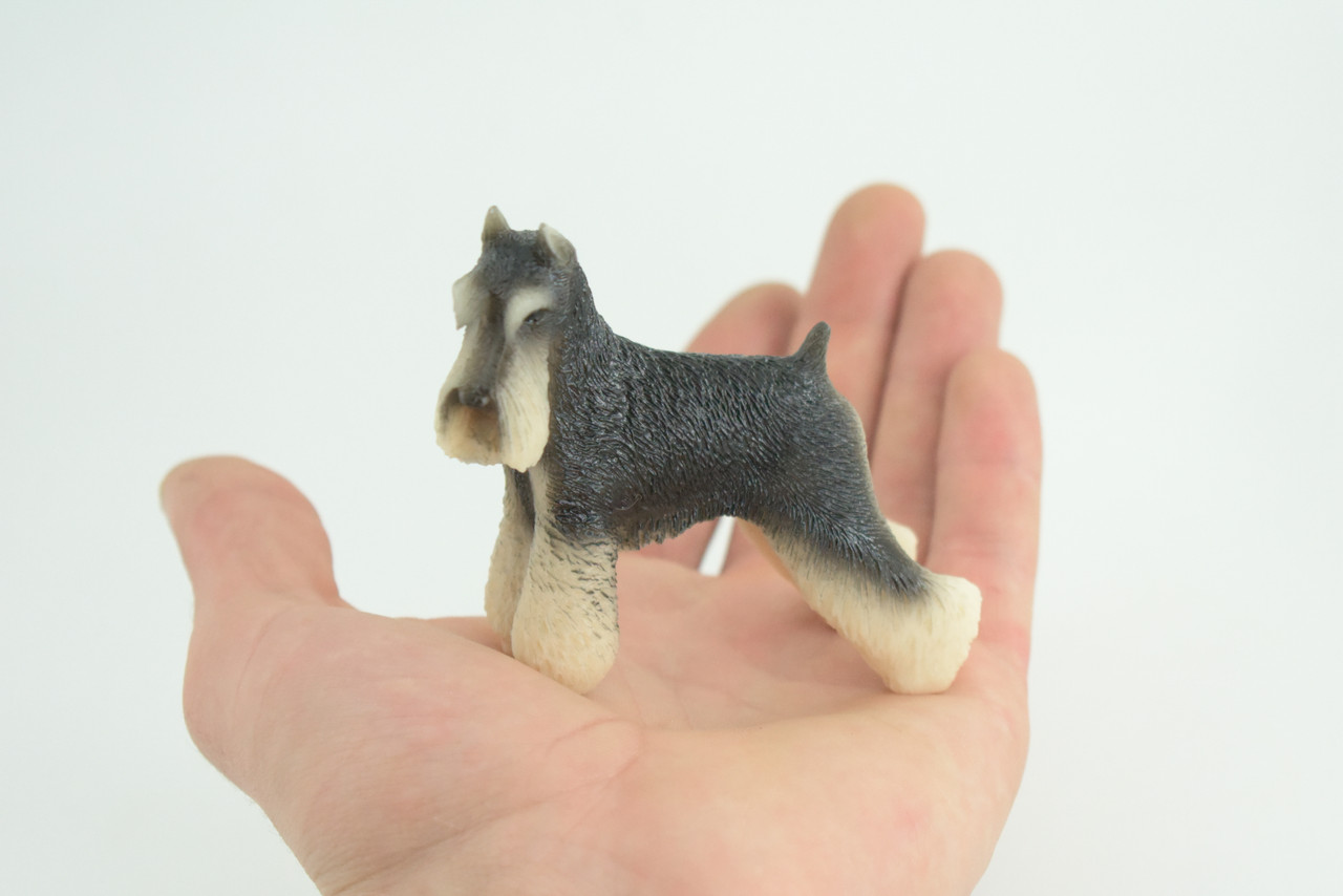 Schnauzer Dog, Hand Painted, Educational, Museum Quality, Realistic, Rubber Canine, K9, Diorama, Figure, Toys, Kids, Gift, 3 1/2 Inches. CH909 BB203