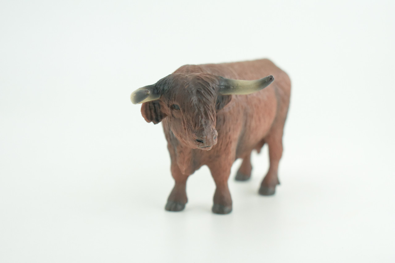 Highland Cattle, Bull, Hand Painted, Educational, High Quality Rubber Cow, Realistic, Diorama, Very Nice Design, Toys, Kids, Gift,    6 Inches.  CH933 BB205