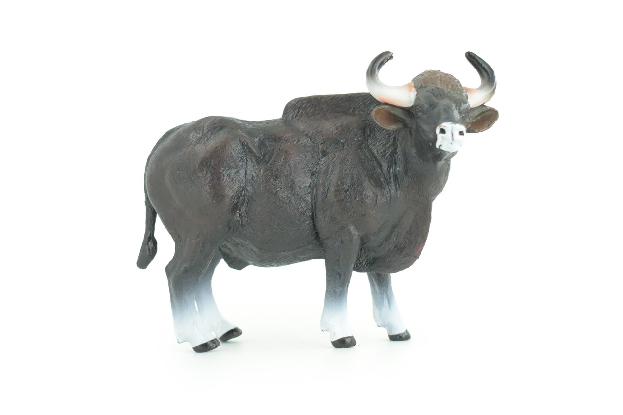 Gaur Bull, Black, Museum Quality, Hand Painted, Educational, High Quality Rubber Cow, Realistic, Diorama, Toys, Kids, Gift, 6 Inches. CH937 BB206