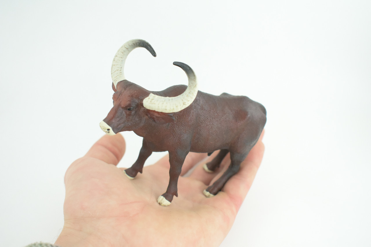 Water Buffalo, Brown, Museum Quality, Hand Painted, Educational, High Quality Rubber Cow, Realistic, Diorama, Toys, Kids, Gift, 5 1/2 Inches. CH939 BB207