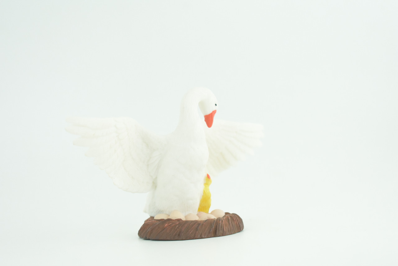 Swan with eggs, Hand Painted, Educational, High Quality Rubber Bird, Realistic, Diorama, Very Nice Design, Figure, Toys, Kids, Gift,  5  Inches. CH944 BB208