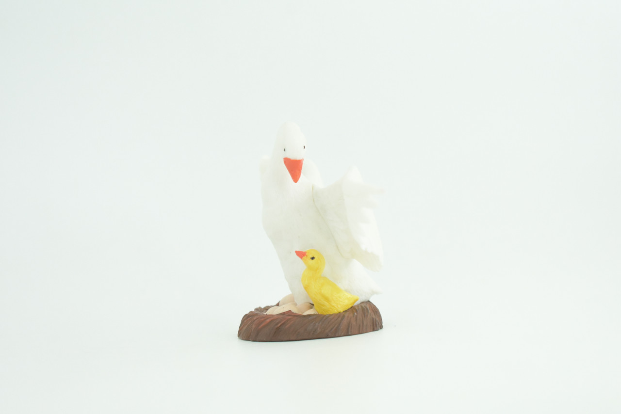 Swan with eggs, Hand Painted, Educational, High Quality Rubber Bird, Realistic, Diorama, Very Nice Design, Figure, Toys, Kids, Gift,  5  Inches. CH944 BB208