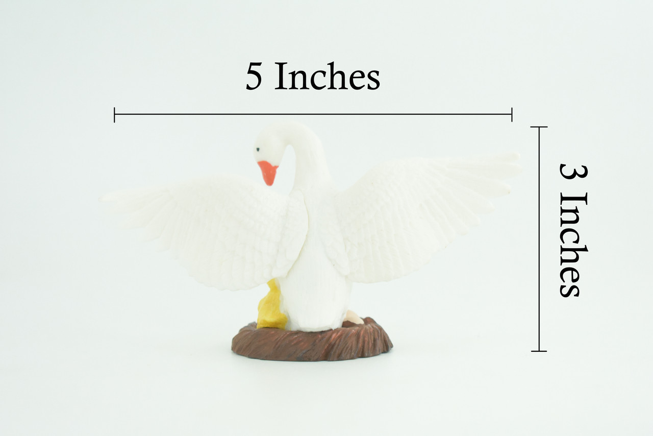Swan with eggs, Hand Painted, Educational, High Quality Rubber Bird, Realistic, Diorama, Very Nice Design, Figure, Toys, Kids, Gift, 5 Inches. CH944 BB208