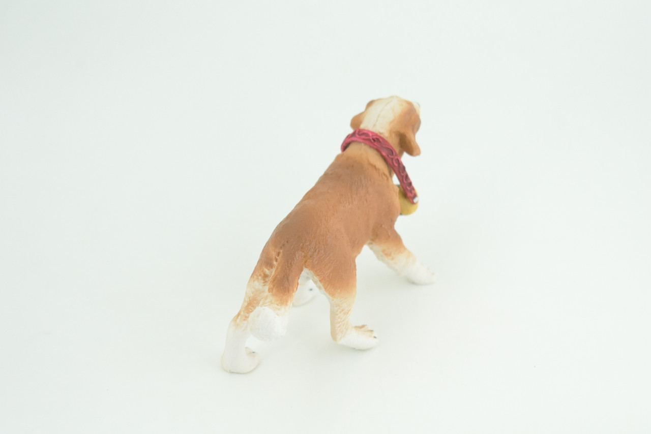 Saint Bernard Dog with Barrel, Hand Painted, Educational, Museum Quality, Rubber Canine, K9, Realistic, Diorama, Figure, Toys, Kids, Gift,  5 Inches.  CH948 BB208 