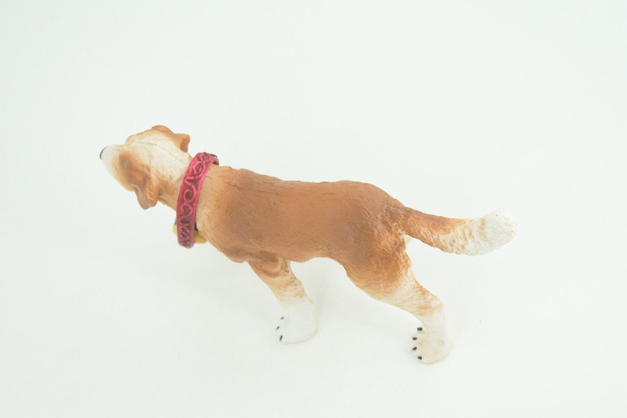 Saint Bernard Dog with Barrel, Hand Painted, Educational, Museum Quality, Rubber Canine, K9, Realistic, Diorama, Figure, Toys, Kids, Gift,  5 Inches.  CH948 BB208 