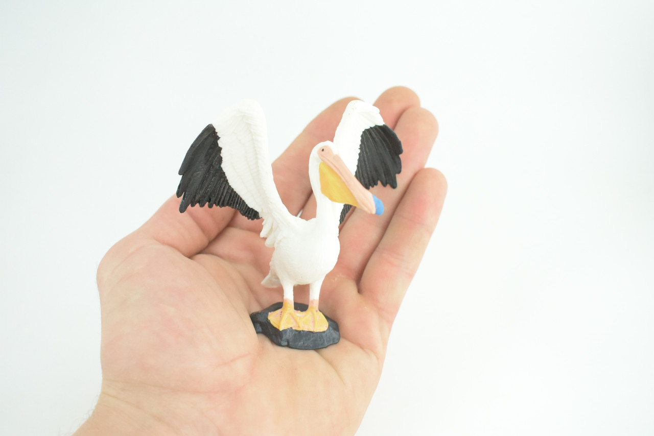 Pelican with Fish, Hand Painted, Educational, High Quality Rubber Bird, Realistic, Diorama, Very Nice Design, Figure, Toys, Kids, Gift, 3 1/2 Inches. CH957 BB209