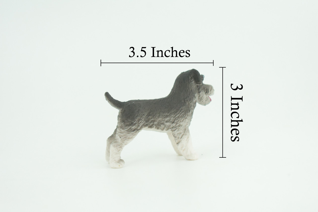 Schnauzer Dog Puppy, Hand Painted, Educational, Museum Quality, Rubber Canine, K9, Realistic, Diorama, Figure, Toys, Kids, Gift, 2 Inches. CH961 BB209