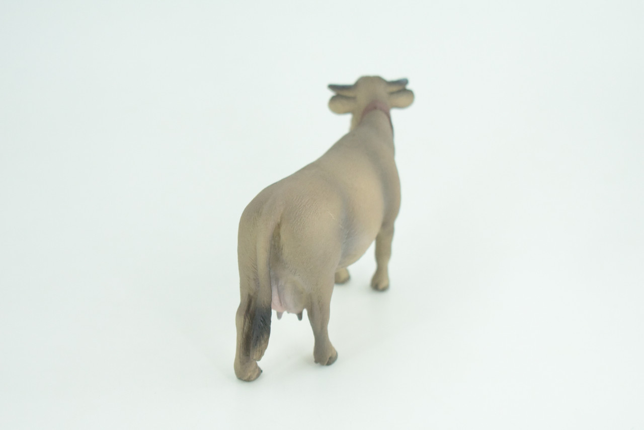 Brown Swiss Cow with Bell, Museum Quality, Educational, Hand Painted, Rubber Animal, Realistic, Diorama, Very Nice Design, Toy, Kids, Gift,  5  Inches.  CH963 BB210  