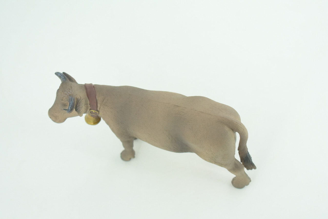 Brown Swiss Cow with Bell, Museum Quality, Educational, Hand Painted, Rubber Animal, Realistic, Diorama, Very Nice Design, Toy, Kids, Gift,  5  Inches.  CH963 BB210  