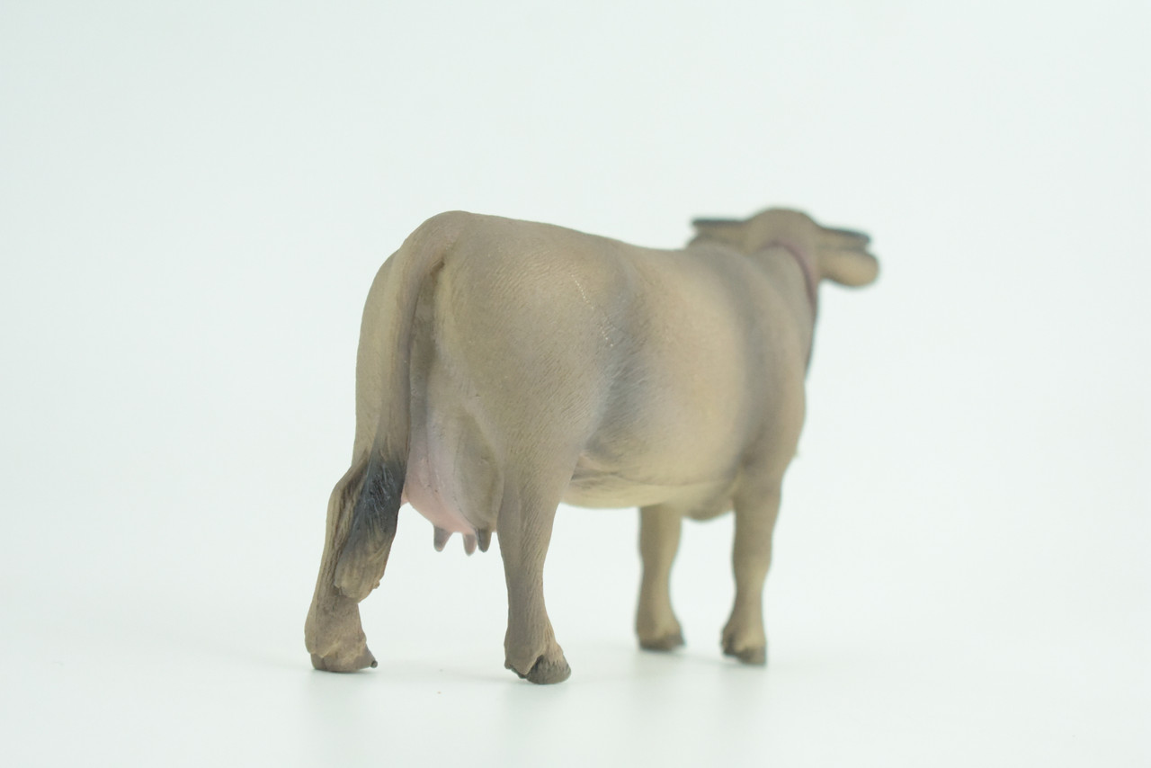 Brown Swiss Cow with Bell, Museum Quality, Educational, Hand Painted, Rubber Animal, Realistic, Diorama, Very Nice Design, Toy, Kids, Gift,  5  Inches.  CH963 BB210  
