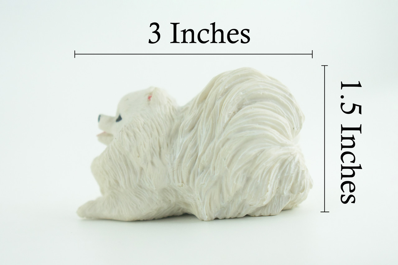 Pomeranian Dog, White, Hand Painted, Educational, Museum Quality, Rubber Canine, K9, Realistic, Diorama, Figure, Toys, Kids, Gift, 3 Inches. CH974 BB212