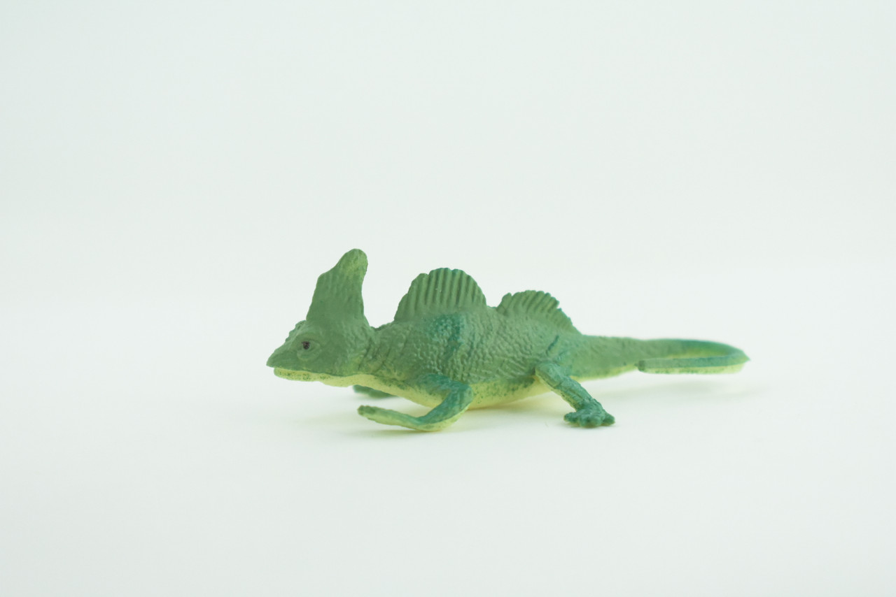 Green Basilisk Lizard, Rubber Reptile, Hand Painted, Educational, Realistic, Model, Replica, Toys, Kids, Gift,   2 1/2 Inches.    WR39 B197