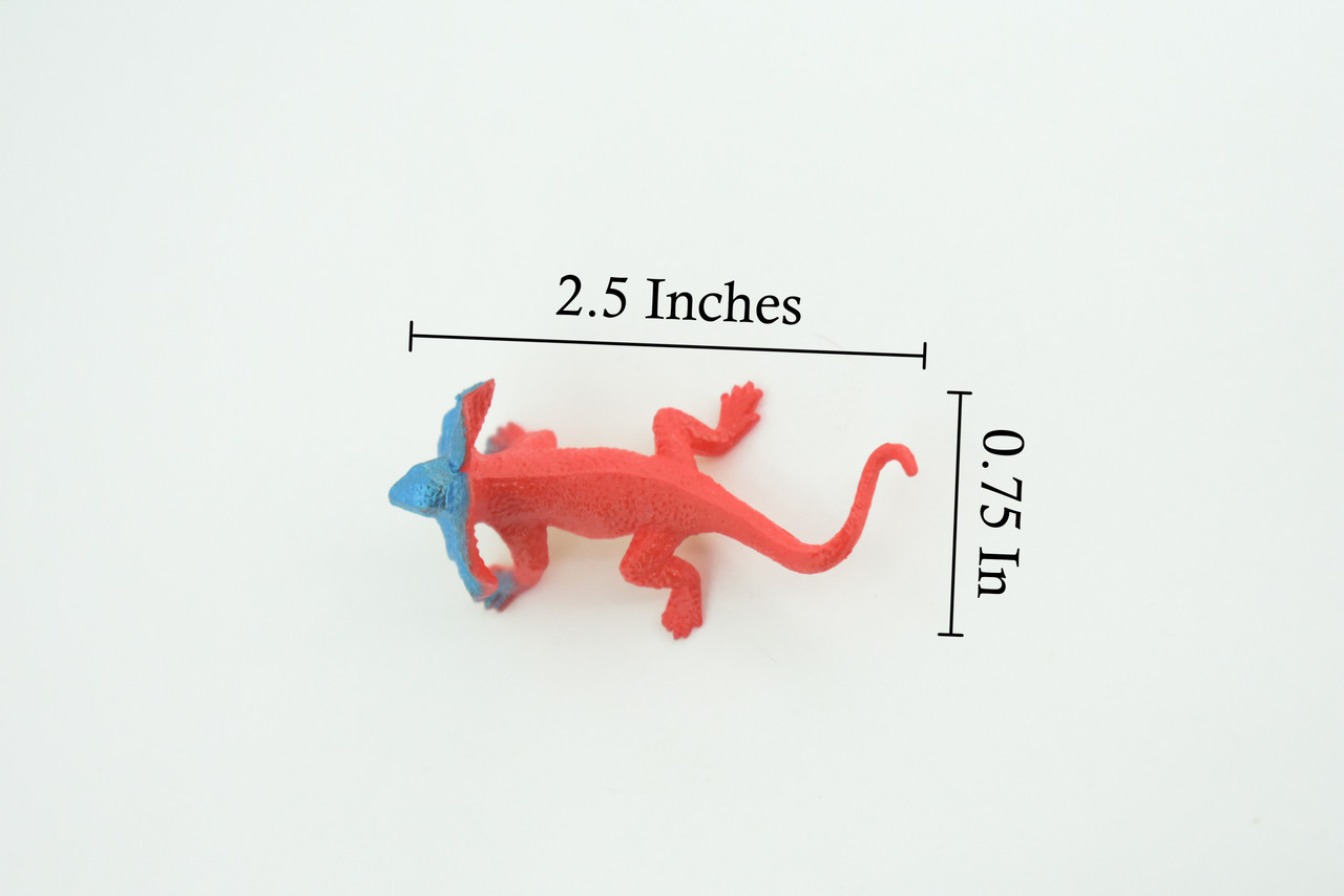 Frilled Lizard, red and blue color, Rubber Reptile, Hand Painted, Educational, Realistic, Model, Replica, Toys, Kids, Gift, 2 1/2 Inches. WR40 B197