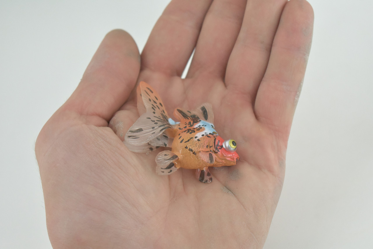 Goldfish, Spotted Fancy, Museum Quality, Hand Painted, Rubber, Fish, Realistic Figure, Diorama Model, Replica, Toy, Kids, Replica, Educational, Gift, 2 Inches CH1013 BB218