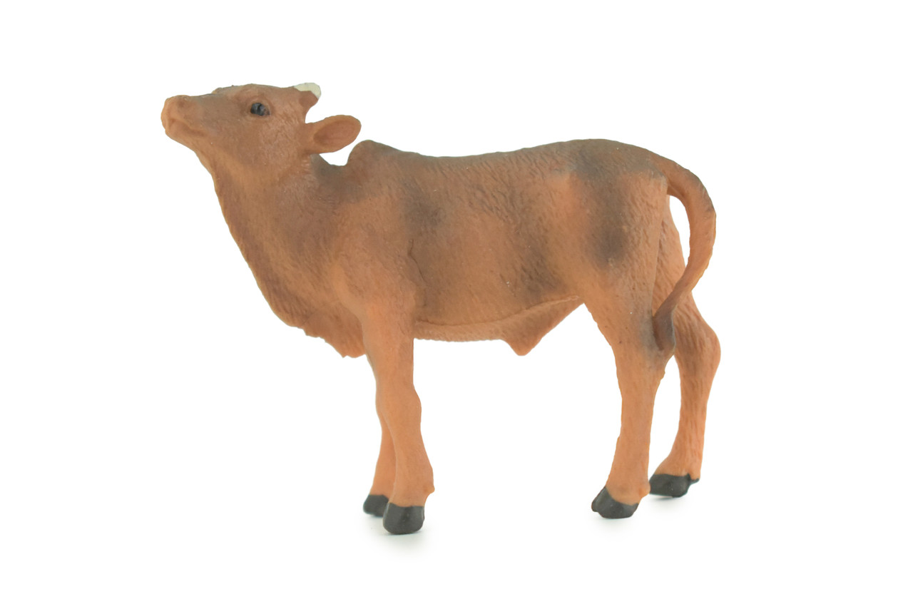 Cow, Calf, Baby, Brown, Hand Painted, Museum Quality, Hard Rubber, Realistic Animal, Diorama Model, Toy, Kids, Educational, Gift, 2 1/2 Inches. CH1030 BB218