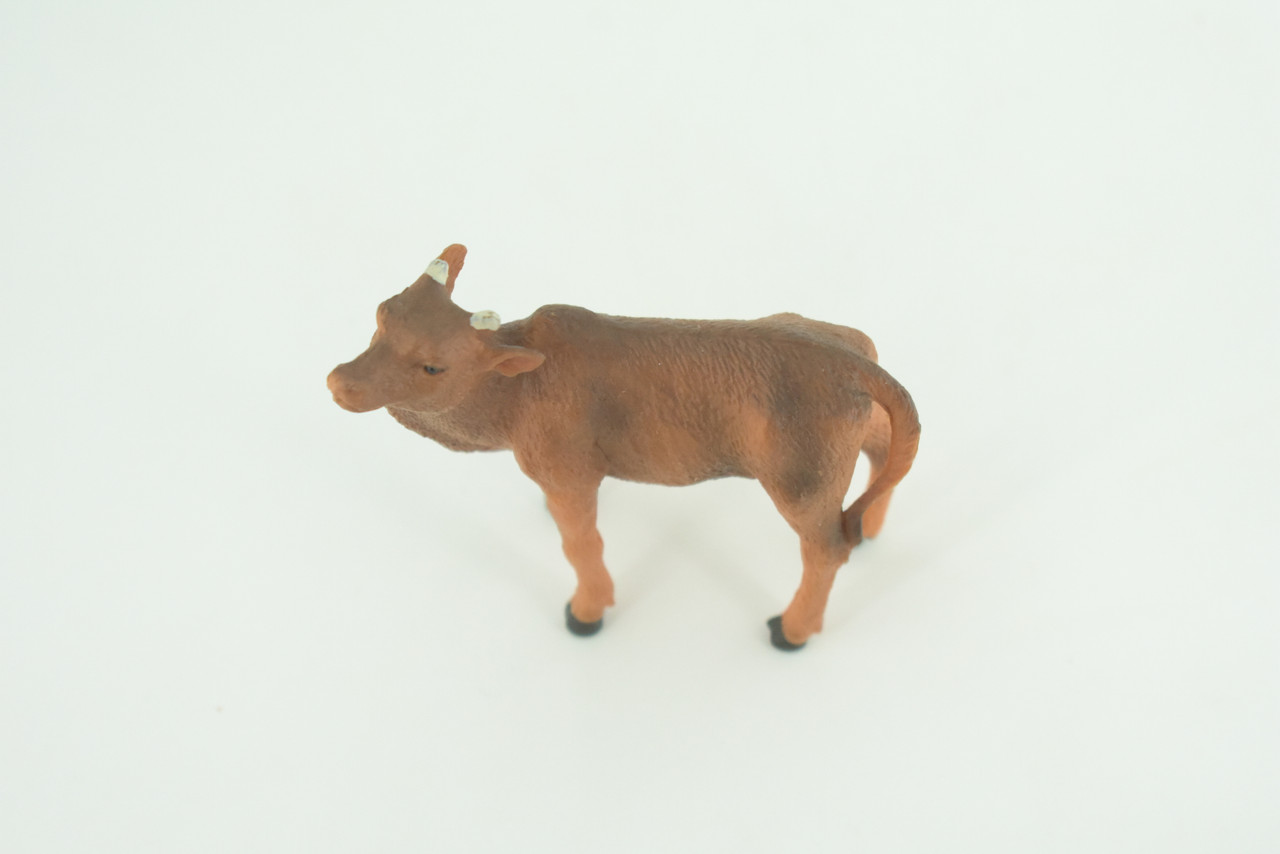 Cow, Calf, Baby, Brown, Hand Painted, Museum Quality, Hard Rubber, Realistic Animal, Diorama Model, Toy, Kids, Educational, Gift,  2 1/2 Inches.   CH1030 BB218