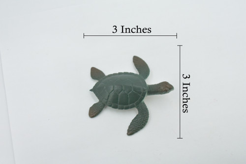 Sea Turtle, Two Tone Color, High Quality, Hand Painted, Rubber Reptile, Realistic, Figure, Model, Toy, Kids, Educational, Gift,     3"   F0024 B22