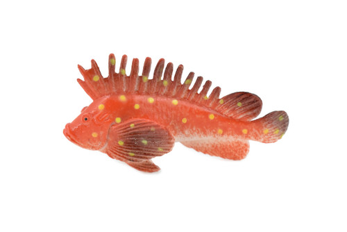 Sculpin, Red, Cottidae, Saltwater Fish, Rubber Fish, Hand Painted, Realistic, Figure, Model, Replica, Toy, Kids, Educational, Gift,       2 1/2"        F1128 B163