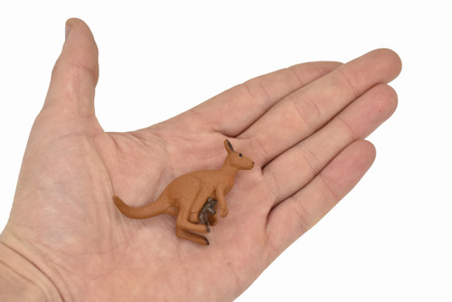Kangaroo with Baby, Joey, Australian outback Marsupial, Very Nice Rubber Design, Educational Figure, Lifelike, Diorama Model, Toy, Kids,  2 1/2 Inches.