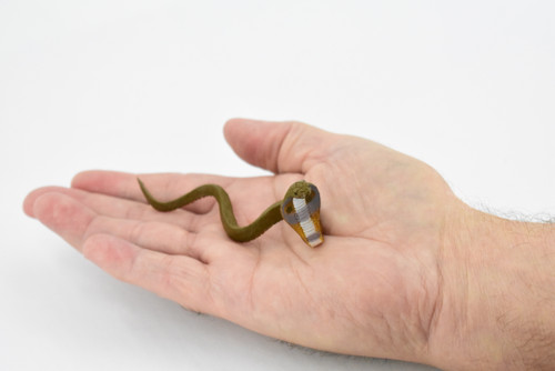 Common Indian Cobra, Rubber Snake, Reptile, Educational, Realistic, Hand Painted, Figure, Lifelike, Toys, Kids, Gift,     4 Inches. 