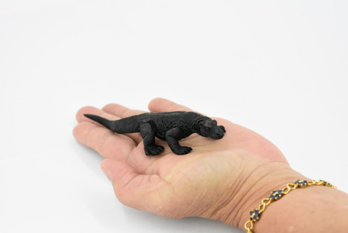 Komodo Dragon, Black, Lizard, Very Nice Rubber Reptile, Educational, Hand Painted, Realistic, Replica, Toys, Kids, Gift,    5 Inches. 
