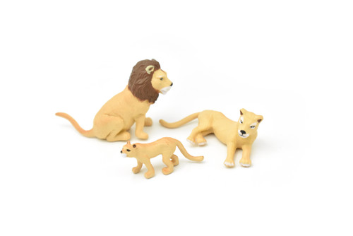 Male Lion, Lioness, Cub, Family Set of 3, Very Nice Rubber Design, Educational, Realistic Figure, Lifelike, Replica, Toy, Kids, Gift,   3 Inhces. 