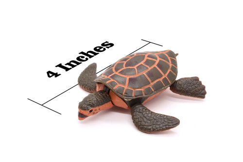 Sea Turtle, Hawksbill, Moveable Parts, Plastic Turtle, Design, Realistic Figure, Educational, Lifelike, Model, Figurine, Replica, Gift,     4 Inches 