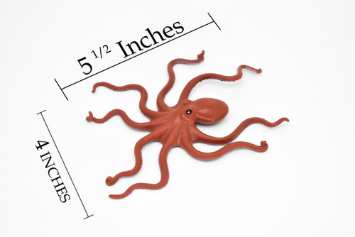 Octopus, Reddish Brown, Octopus, Octopuses, Rubber, Octopodes, Educational, Realistic Hand Painted, Figure, Lifelike Figurine, Replica,  5 1/2 Inches. 
