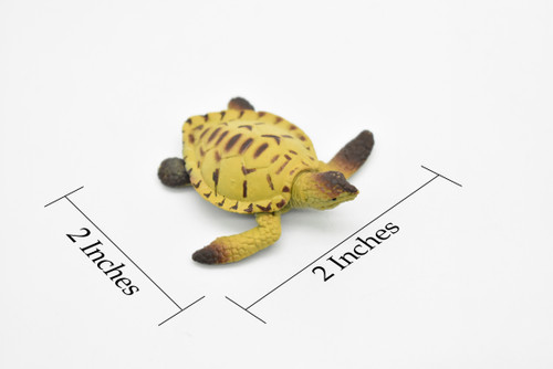 Sea Turtle, Cheloniidae, Plastic Turtle Design, Educational, Realistic, Hand Painted, Figure, Lifelike Figurine, Diorama Model, Toy, 2 Inches. 